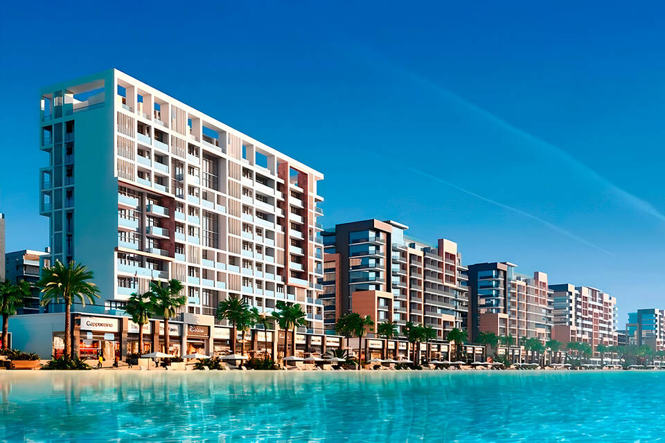 Private lagoon with a beach and promenade